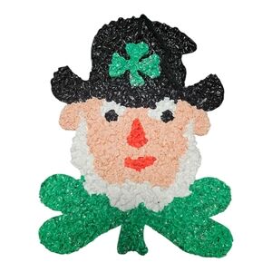 Vintage Melted Popcorn Plastic Leprechaun St. Patricks Day Decoration Shamrock